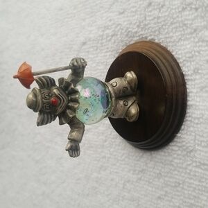 Vintage George Good pewter clown figurine orange umbrella 3" X 2 1/2"